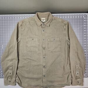 Old Navy HBT Shirt Large Olive Green Oliver Herringbone Twill Army Work Preppy
